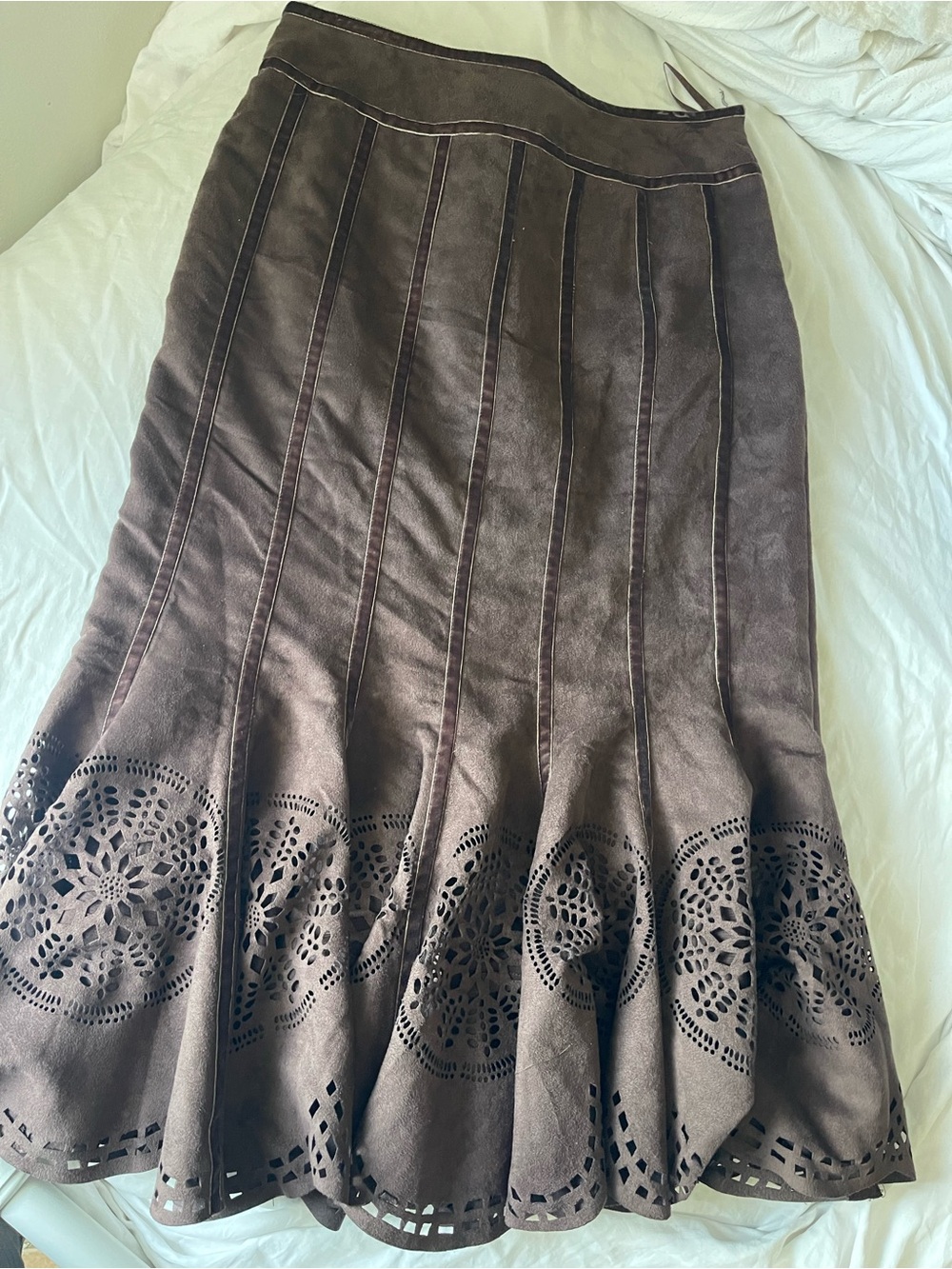 Alberto Makali Brown Laser-Cut A-Line Skirt